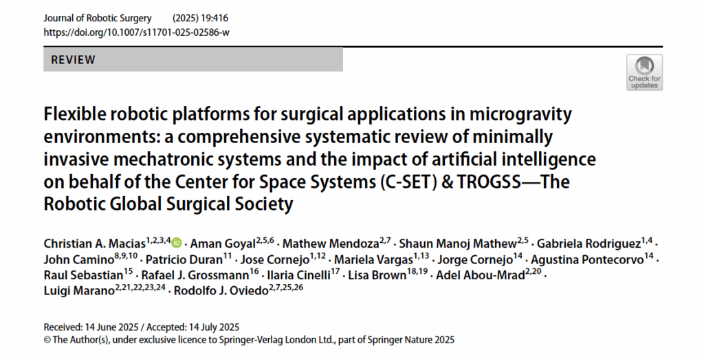 Flexible robotic platforms for surgical applications in microgravity environments: a comprehensive systematic review of minimally invasive mechatronic systems and the impact of artificial intelligence on behalf of the Center for Space Systems (C-SET) & TROGSS—The Robotic Global Surgical Society