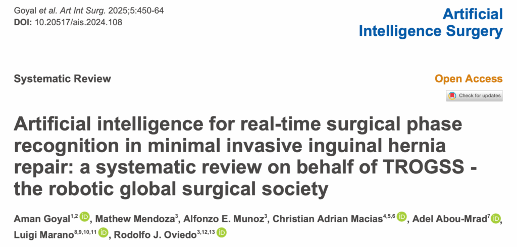 Artificial intelligence for real-time surgical phase recognition in minimal invasive inguinal hernia repair: a systematic review on behalf of TROGSS - the robotic global surgical society